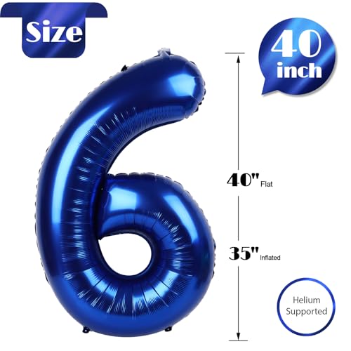 Image of Night Blue 6 Balloon, Number Balloons 40 Inch, 6th Balloons for Birthday Decorations, Night Blue Party Supplies 6 Birthday Balloon, Number 6 Balloon