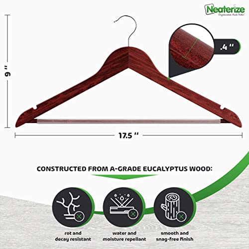 Wooden Hangers For Clothes - Heavy Duty Non-Slip Pants Bar & 360 Swivel Hook |Ganchos De Ropa | Great For Suits, Coats, Clothing [20-Pack - Cherry] #TOP2