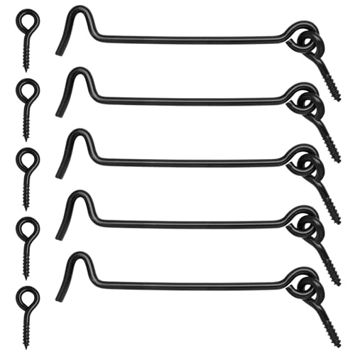 Cionyce 5 Pcs 4 Inch Cabin Hook and Eye Latch with Mounting Screws for Gate, Door, and Window, Secure Fastening and Easy Installation (Black)