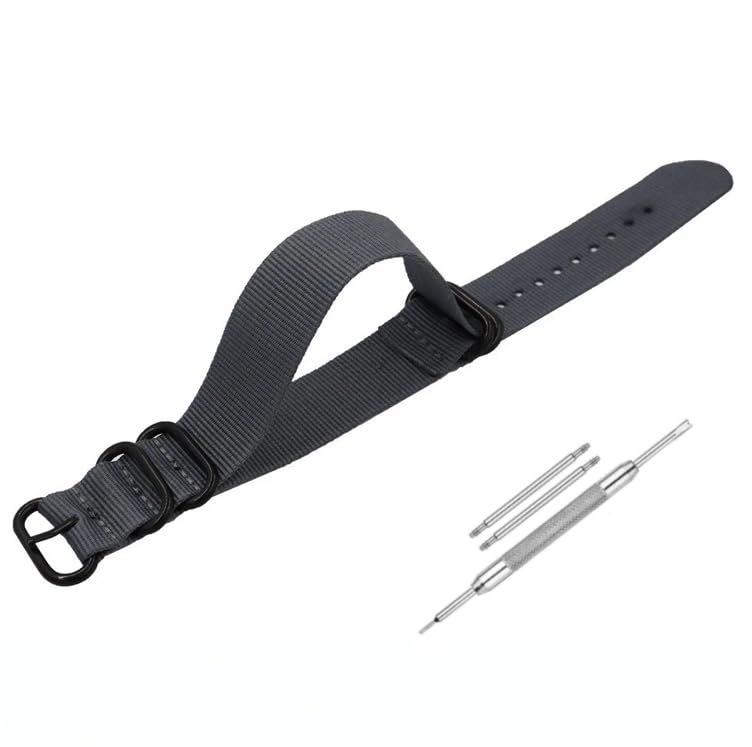 Image of Lineon 20mm & 22mm Black Buckle Nylon Vintage Style NATO Watch Strap ONE WAY NATO Nylon STRAP Imported Quality With Pins and Pin Remover Tool (Include)