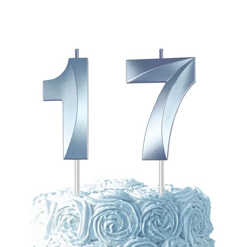 Blue Birthday Number 17 Candles for Wedding Party Cake Decorations