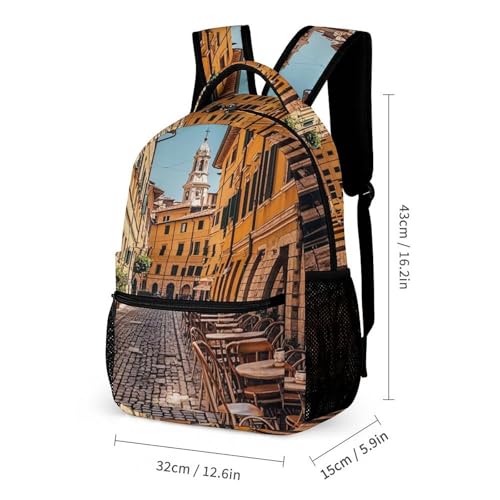 Old Courtyard Cafe Chair City, Rome, Italy Backpack Set Lightweight Daypack with Lunch Box Pencil Bags Bookbags 3 in 12