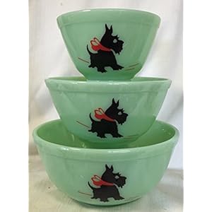 Mixing Nesting Bowls Set of 3 – American Made – Mosser (Jade w/Red Bow Scottie Dog)