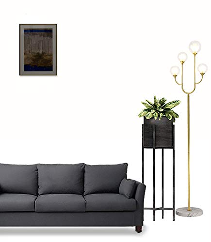 Hsyile Lighting Ku300227 Brushed Brass Finish Modern Floor Lamp 4-Light With White Transparent Globes And Round Base - For Living Room,Bedroom,Living Room And Office #TOP4
