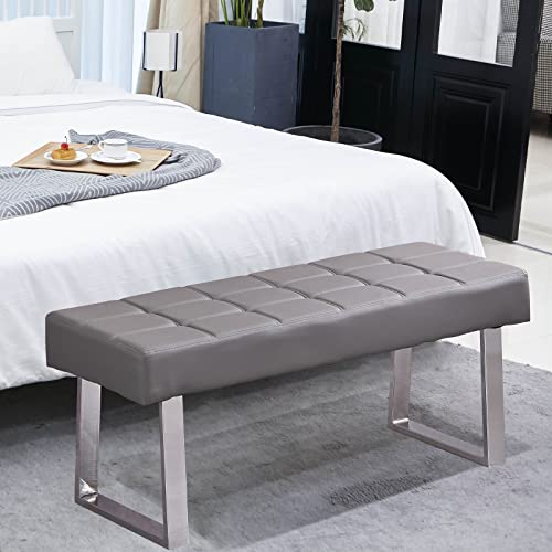 Joanwocth 48.43" Faux Leather Steel Ottomans Bench Seat, Upholstered Bedroom Benches Leather Footrest Stool Accent Bench For Entryway Foyer Mudroom Dining Room Living Room Bedroom End Of Bed (Grey) #TOP23