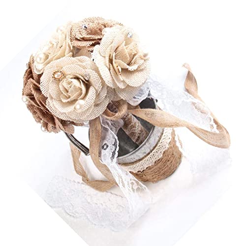 CHAMEEN Bouquet da sposa rustico, juta, bouquet, pizzo e perle, matrimonio, fidanzamento, anniversario, decorazione