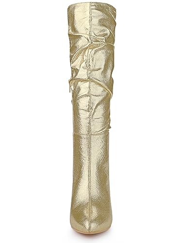 Allegra K Allegra K Women's Pointed Toe Slouch Stiletto Heels Gold Knee High Boots 6.5 M US