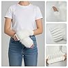 Fabchik Handstulpen Damen, Fingerlose Handschuhe mit Keildaumen Weiche Strick Pulswärmer Armstulpen mit Kunstfell für Alltag, Büro, Outdoor (Weiß) #2
