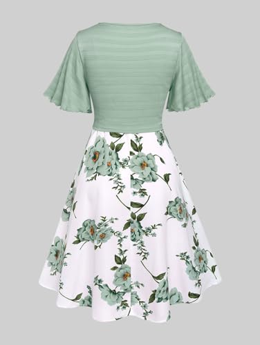 Image of Rosegal Plus Size Women Cottagecore 2PC Floral Sundress Set | Flutter Sleeves Twisted Crop Top, Cottagecore Floral Cami Dress, Vintage Midi Dress Set, Sleeveless Midi Dress