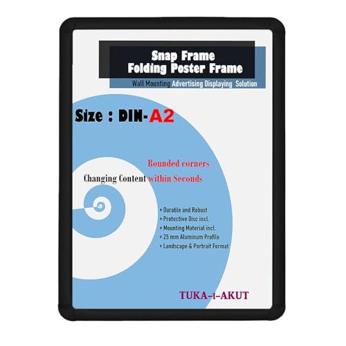 TUKA-i-AKUT A2 Marcos Plegables de Aluminio, Marco para Carteles Póster Fotos con Aluminio Perfil 25 mm, Esquina Redondeada y Material de Fijación, Marco Intercambiable Color Negro TKD8421-A2