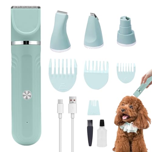 Cortapelos Para Perros - Kit de Aseo Canino 4 en 1 con Implementos de Aseo - Herramienta Eléctrica Ajustable Tijeras Para Baño E Interior