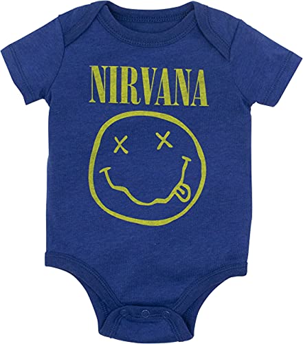 Nirvana Smiley Face Newborn Baby Boys  Rock Band Bodysuit, Heather Blue (6 Months)
