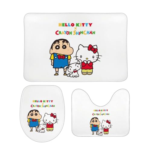 クレヨンしんちゃん ハローキティ 【3点セット】 トイレマット フタカバー 便座カバー 足元マット U型 O型 拭ける 滑り止め 通用型 吸水 洗える 速乾 おしゃれ アニメ キャラクター グッズ