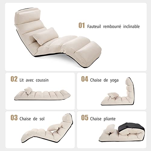 Méridienne Réglable Daim 5 Positions Beige RELAX4LIFE