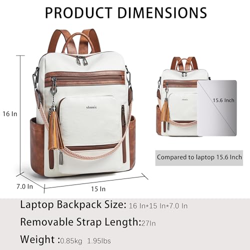 Image of Shrrie Vegan Leather Laptop Backpack for Women 15.6 inch Work Backpack Fashion Travel Backpack Purse for Travel College Work