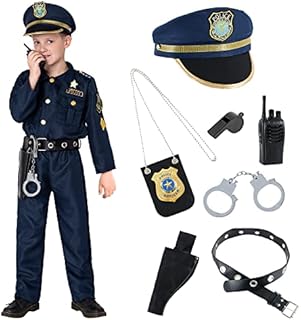 Spooktacular Creations Kids Deluxe Police Officer Costume Set and Fancy Dress Up Role Play Kit (Large, Black)