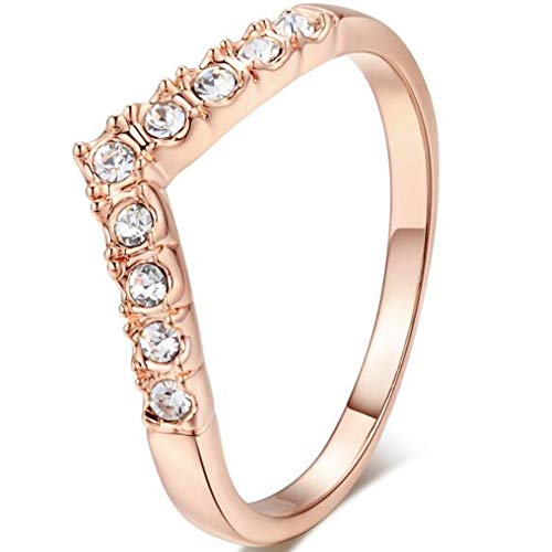 Jude Jewelers Silver Rose Gold V Design Chevron CZ Ring Band (Style 2, 9)