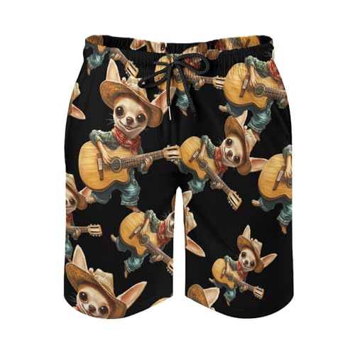 Chihuahua Playing Guitar Mens Swim Trunks Quick Dry Board Shorts Beach Swimwear Bathing Suits2