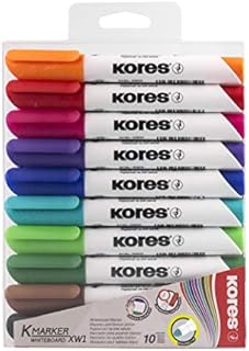 Kores - K-Marker XW1: Coloured Whiteboard Marker Pens with Round Tip, Dry Wipe and Low-Odour Ink, School and Office Supplies, Set of 10 Assorted Colours