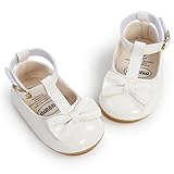 QWZban Baby Girls Mary Jane Flats with Bowknot Non Slip Soft Sole PU Leather Newborn Infant Toddler First Walkers Party Dress Shoes
