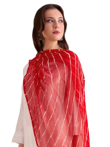 Image of DUPATTA BAZAAR Women's Leharia Dupatta with Pom Pom Lace