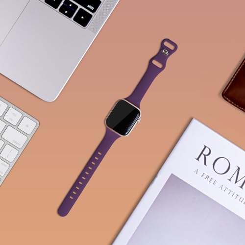 Image of Thin Silicone Band Compatible with Apple Watch 41mm 38mm 40mm 46mm 45mm 42mm 44mm, Slim Narrow Replacement Sport Strap Wristband for iWatch Series 11 10 9 8 7 6 5 4 SE Ultra 3 2 1 Women Men