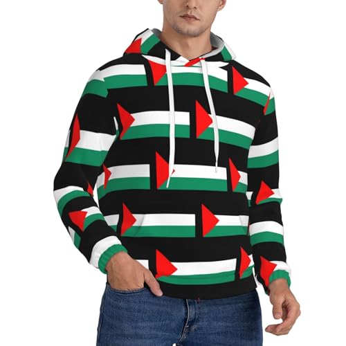 zkyfll Sweat à capuche en polaire imprimé drapeau de la Palestine pour homme, noir, Small