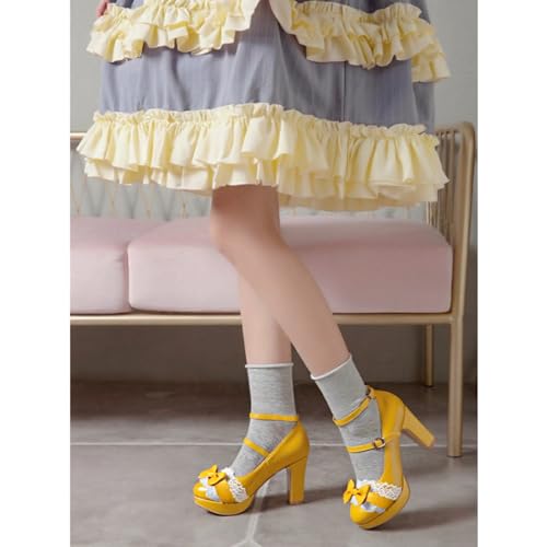 Image of MEOTINA Cute Bow Heels Mary Janes Shoes Women Dress Platform Strappy High Heels Kawaii Shoes