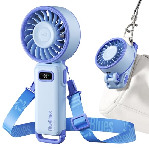 Image of Diveblues Portable Turbo Fan, 100 Speed Handheld Fan with Strong Airflow, Foldable 4 in 1 Personal Fan for Neck, Desk & Travel, USB-C Rechargeable, Lightweight for Summer, Concerts & Outdoor Use