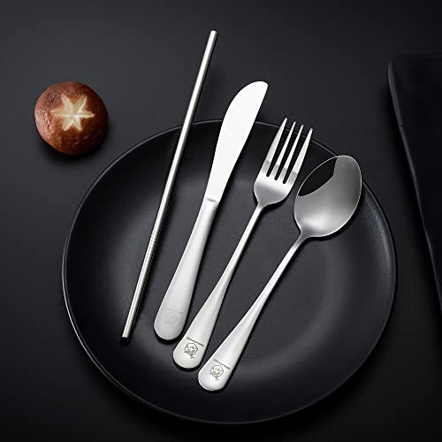 Boulder Bee | Travel Utensils Set | Reusable Camping Cutlery Set | Stainless Steel Flatware Set | Portable Silverware Set With Case | Includes Knife/Fork/Spoon/Straw/Cleaning Cloth/Case (Silver) #TOP5
