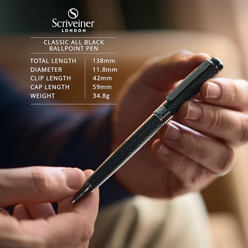 Image of Scriveiner All Black Ballpoint Pen -Stunning Luxury All Metal Matt Black Pen, Schmidt Black Refill, Best Gift Set for Men & Women, Professional Executive Office, Nice Fancy Designer Pens