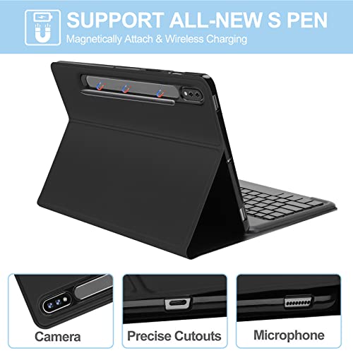 Samsung Galaxy Tab S7/S8 11” Keyboard Case | Protective Stand Cover With S Pen Holder | Magnetically Bluetooth Keyboard With 7 Color Backlight | Detachable Wireless Keyboard For Galaxy Tab S8/S7 Black #TOP4