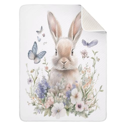 Burbuja Watercolor Bunny Flowers Baby Blanket for Boys Girls, Nursery Soft Warm Swaddling Receiving Baby Blankets, 30x40 in Toddler Blanket