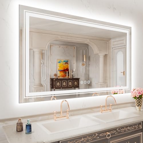 LED Mirror for Bathroom, 40"x24" Mirror with 8 RGB Backlit+3 Front Lit (Adjustable Individually), Defog, Shatterproof, Memory, Tempered Glass