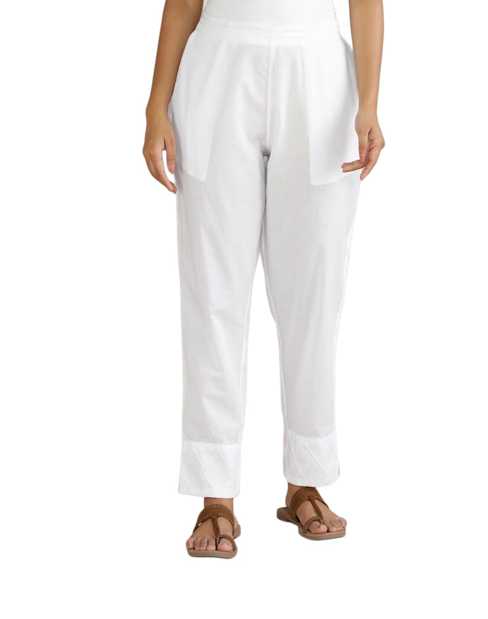 fabindia White Cotton Pintucks Ethnic Pant-picture-11