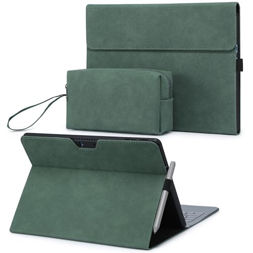 HYZUO Protective Case Cover for Surface Pro 10 Business 2024, Surface Pro 9 2022, Multi-Angle Viewing Folio Stand with Stylus Holder, Compatible with Type Cover Keyboard, with Pouch, Midnight Green