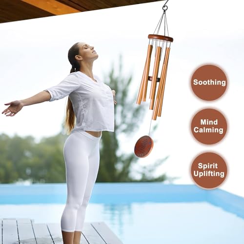 Image of Memorial Wind Chimes for Outside - Sympathy Wind Chimes for Loss of Loved One, Bereavement Gifts for Loss of Dad, Mom, Baby, Brother, or Friend - Outdoor Remembrance Gift in Gold (Round Design)
