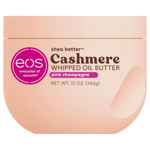 eos Cashmere Whipped Oil Body Butter, Pink Champagne, 72 Hour Weightless Moisture For Dry Skin, Rich Formula and Deep Hydration, Body Care, 12 oz
