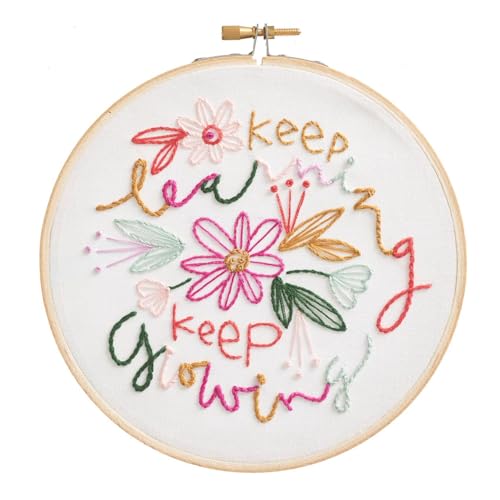 Image of LEISURE ARTS Embroidery Kit 6 inch Keep Learning - Embroidery Kit for Beginners and Adults, Cross Stitch Kits with Patterns, DIY Starter Set for Seasonal Craft Projects