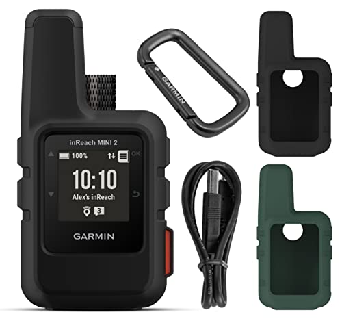 Wearable4U - Garmin inReach Mini 2 Lightweight and Compact Satellite Communicator, Hiking Handheld, Black with 2 Pack Cases Black/Khaki Bundle