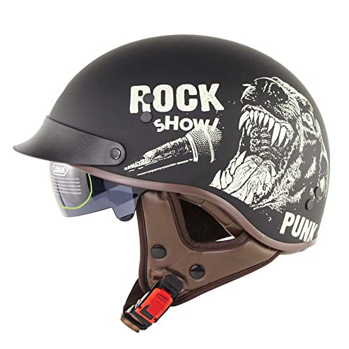 WEITY Casque de moto pour adulte Demi-casque pour homme, boucle à dégagement rapide pour plaque de visière, approuvé par le DOT, casque de cyclomoteur ATV pour homme et femme (rock and roll,XL) Cover