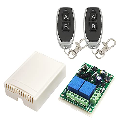 QIACHIP KR2202 220V AC 2 Canales Inalambrico Control Remoto Interruptore Universal, RF 433mhz Receptor con Mando 2CH Módulo de Relé y Transmisor para Puerta Garaje, Ligero, Uso Doméstico Cover