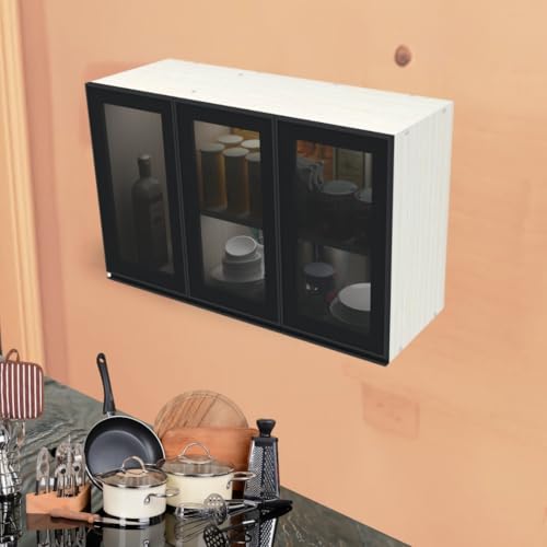 Image of SPECIALITY PANELS Multipurpose Cabinet with Modern Elegance Tinted Glass Wall Cabinet, Space Organizer for Office /Kitchen in (Highland Pine, 3 Glass Shutter)