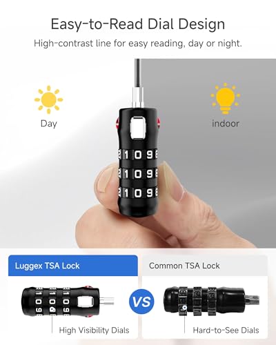 Image of LUGGEX 2 Pack TSA Locks for Luggage, Luggage Locks TSA Approved | Suitcase Locks in Gift Box, Ultra-Light 33g Combination Cable Locks, Easy-Read Dials for Suitcase Backpack Gym, Black-Silver