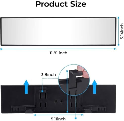 Image of Car Rear View Mirror | 360 Wide Angle Panoramic Rearview | Blind Spot Eliminator | 11.81 Inch Clip-On Interior Mirror | HD Convex Anti-Glare Glass | Universal Fit SUV Sedan Hatchback | ABNOL
