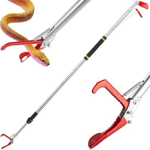 Image of Snake Tongs Heavy Duty, 66 inch Snake Handling Tools Professional Rubber Coated Wide Jaw Handling Tool with Lock Extend Long Collapsible Snake Tongs Long Handle Non-Slip Foam Grip Stainless Steel