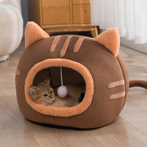 Aissiora 猫ハウス 猫 犬 ベッド キャットハウス ペットベッド 冬 寒さ対策 洗える 猫用こたつ 猫小屋 猫の家 犬小屋 あったかグッズ 室内用 ペット ペット用品 猫あったかグッズ (コーヒー, S-35*35*30cm)（Amazon）