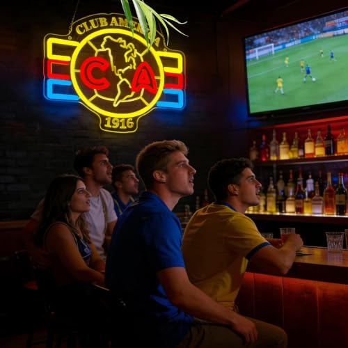 Image of Football Neon Sign for Wall Decor Soccer Team Logo LED Light for Man Cave | Dimmable football neon light, bedroom, bar, party, fans club wall decor, gifts for soccer team fans, size 13.7*11.4 in