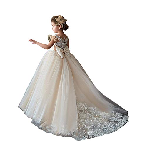Magicdress Champagne Lace Flower Girl Dresses for Wedding Prom Party Ball Gowns for Kids