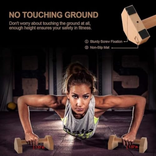 Image of Push-Up Bars, Handcrafted Wooden Parallettes, Non-Slip Base, Ergonomic 25 cm Handles, Natural Wood (Natural)
